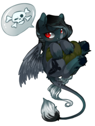 Size: 768x1024 | Tagged: safe, artist:loyaldis, oc, oc only, oc:pandie, pegasus, pony, chibi, cute, dewclaw, female, mare, pagedoll, pictogram, pillow, red eyes, simple background, skull, skull and crossbones, transparent background