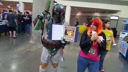 Size: 960x540 | Tagged: safe, sunset shimmer, human, bronycon, bronycon 2018, g4, boba fatass, boba fett, clothes, cosplay, costume, irl, irl human, photo, star wars