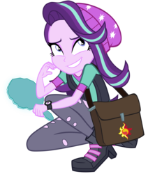 Size: 7648x9000 | Tagged: safe, artist:famousmari5, starlight glimmer, equestria girls, equestria girls specials, g4, mirror magic, absurd resolution, beanie, clothes, female, hat, mirror, shoulder bag, simple background, solo, transparent background, vector, vest