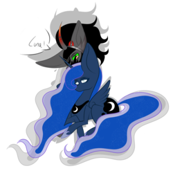 Size: 1024x1024 | Tagged: safe, artist:hestiay, king sombra, princess luna, g4, big ears, drawing, drawing tablet, female, male, ship:lumbra, shipping, simple background, straight, transparent background