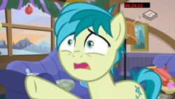 Size: 1280x720 | Tagged: safe, screencap, sandbar, earth pony, pony, g4, the hearth's warming club, boomerang (tv channel), couch, male, solo, teenager, window
