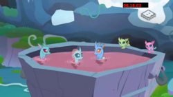 Size: 1280x720 | Tagged: safe, screencap, axilla, carapace (g4), lumbar, ocellus, spiracle, changedling, changeling, nymph, g4, season 8, the hearth's warming club, boomerang (tv channel), fruit punch