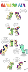 Size: 1486x3836 | Tagged: safe, artist:perfectblue97, aunt holiday, auntie lofty, bon bon, lyra heartstrings, sweetie drops, earth pony, pegasus, pony, unicorn, g4, alternate design, breaking the fourth wall, comic, female, gay pride flag, lesbian, op has a point, pointy ponies, pride, pride flag, ship:lofty day, shipping