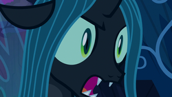 Size: 1280x720 | Tagged: safe, screencap, queen chrysalis, changeling, changeling queen, g4, the mean 6, female, open mouth, solo