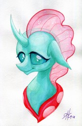 Size: 3237x4970 | Tagged: safe, artist:invalid-david, ocellus, changedling, changeling, g4, bust, female, simple background, solo, traditional art, watercolor painting