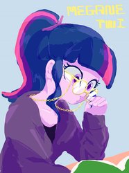 Size: 1526x2048 | Tagged: safe, artist:noupu, sci-twi, twilight sparkle, equestria girls, g4, book, clothes, female, glasses, solo