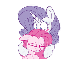 Size: 1500x1200 | Tagged: safe, artist:heir-of-rick, pinkie pie, rarity, pony, g4, blushing, colored sketch, comforting, eyes closed, female, hug, lesbian, mare, pinkamena diane pie, ship:raripie, shipping, simple background, sketch, white background