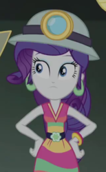 Size: 319x518 | Tagged: safe, screencap, rarity, equestria girls, equestria girls series, g4, happily ever after party, beautiful, clothes, costume, cropped, female, helmet, mining helmet, selfie soot, solo
