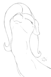 Size: 746x1110 | Tagged: safe, artist:perpendicular white, fluttershy, rokurokubi, g4, eyes closed, female, fetish, floppy ears, flutterpred, impossibly long neck, lineart, long neck, monochrome, simple background, sketch, swallowing, throat bulge, traditional art, vore, white background