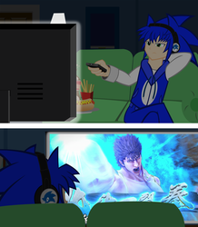 Size: 2378x2729 | Tagged: safe, artist:trungtranhaitrung, equestria girls, g4, crossover, engrish in the description, equestria girls-ified, high res, hokuto no ken, kenshiro, male, night, sonic the hedgehog, sonic the hedgehog (series), television