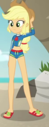 Size: 220x560 | Tagged: safe, screencap, applejack, aww... baby turtles, equestria girls, g4, my little pony equestria girls: better together, applejack's beach shorts swimsuit, clothes, feet, female, flip-flops, geode of super strength, sandals, solo, swimsuit