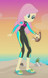 Size: 436x712 | Tagged: safe, screencap, fluttershy, aww... baby turtles, equestria girls, g4, my little pony equestria girls: better together, clothes, cute, feet, female, flip-flops, geode of fauna, sandals, ship, shyabetes, swimsuit, wetsuit