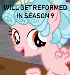 Size: 668x712 | Tagged: safe, edit, edited screencap, screencap, cozy glow, pegasus, pony, g4, school raze, season 8, season 9, caption, cropped, female, filly, foal, harsher in hindsight, jossed, op was wrong, prediction, rumor, text, this didn't age well, underhoof