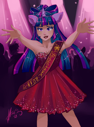 Size: 2000x2700 | Tagged: safe, artist:xjenn9, derpibooru exclusive, twilight sparkle, alicorn, human, g4, armpits, clothes, cyrillic, dress, high res, humanized, looking at you, russian, solo focus, twilight sparkle (alicorn), wingless