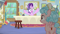Size: 1280x720 | Tagged: safe, screencap, cozy glow, starlight glimmer, pegasus, pony, g4, marks for effort, butt, cozy glutes, female, filly, foal, plot, pure concentrated unfiltered evil of the utmost potency