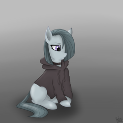 Size: 3600x3600 | Tagged: safe, artist:partes, marble pie, earth pony, pony, g4, choker, clothes, female, high res, hoodie, lonely inky, mare, sad, solo