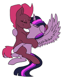 Size: 1326x1628 | Tagged: safe, artist:slamjam, fizzlepop berrytwist, tempest shadow, twilight sparkle, alicorn, pony, unicorn, g4, duo, female, kiss on the lips, kissing, lesbian, mare, ship:tempestlight, shipping, twilight sparkle (alicorn)