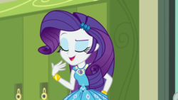 Size: 1280x720 | Tagged: safe, screencap, rarity, equestria girls, g4, happily ever after party, happily ever after party: rarity, my little pony equestria girls: better together, canterlot high, female, geode of shielding, lockers, solo