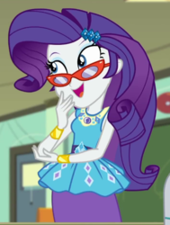 Size: 474x626 | Tagged: safe, screencap, rarity, equestria girls, g4, happily ever after party, happily ever after party: rarity, my little pony equestria girls: better together, bracelet, cropped, female, geode of shielding, glasses, glasses rarity, jewelry, rarity peplum dress, rarity's glasses, solo
