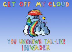 Size: 1750x1283 | Tagged: safe, artist:labba94, derpibooru exclusive, rainbow dash, pegasus, pony, g4, biting, chasing own tail, cloud, cute, dashabetes, female, filly, filly rainbow dash, silly, silly pony, sky, solo, tail, tail bite, tail pull, younger