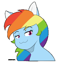 Size: 600x612 | Tagged: dead source, safe, artist:0ndshok, rainbow dash, pony, g4, :3, animated, eyebrow wiggle, eyebrows, female, looking at you, mare, simple background, solo, transparent background