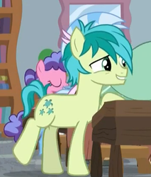 Size: 358x420 | Tagged: safe, screencap, berry bliss, sandbar, yona, earth pony, pony, a rockhoof and a hard place, g4, cropped, cutie mark, friendship student, male, smiling, solo focus