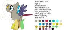 Size: 1260x540 | Tagged: safe, oc, oc only, oc:chaos-swirl, hybrid, female, interspecies offspring, offspring, parent:discord, parent:fluttershy, parents:discoshy, solo