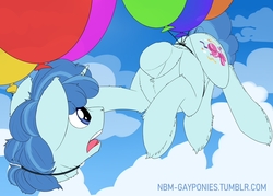 Size: 1280x916 | Tagged: safe, artist:uliovka, party favor, dullahan, pony, unicorn, g4, balloon, disembodied head, fetish, flying, headless, male, modular, not salmon, screaming, solo, stallion, tail, wat, what has magic done