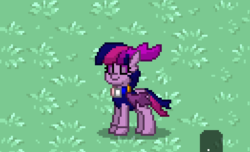 Size: 524x319 | Tagged: safe, twilight sparkle, changedling, changeling, pony, pony town, g4, antlers, changedlingified, changelingified, grass, species swap