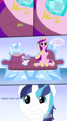 Size: 1650x3000 | Tagged: safe, artist:kunoichipikachu, princess cadance, princess flurry heart, shining armor, oc, oc:tibtep, g4, a royal throne, anime face, butt, butt crush, comic, couch, cute, descriptive noise, horse noises, lovebutt, macro/micro, micro, plot, shocked, sitting, unaware, worried