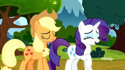 Size: 1920x1080 | Tagged: safe, screencap, applejack, rarity, pony, g4, yakity-sax