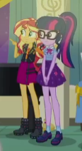 Size: 116x212 | Tagged: safe, screencap, sci-twi, sunset shimmer, twilight sparkle, equestria girls, g4, happily ever after party, my little pony equestria girls: better together, cropped, geode of empathy, geode of telekinesis, humans standing next to each other