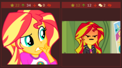 Size: 451x252 | Tagged: safe, sunset shimmer, derpibooru, equestria girls, g4, my little pony equestria girls: legend of everfree, i'm not cute, juxtaposition, juxtaposition win, meme, meta, reaction image, vector