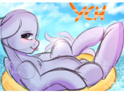 Size: 4000x3000 | Tagged: safe, artist:pesty_skillengton, oc, oc only, sea pony, advertisement, beach, commission, embarrassed, solo, summer, swimming, tongue out, water, your character here