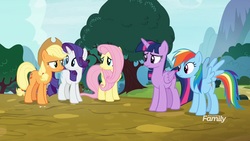 Size: 1920x1080 | Tagged: safe, screencap, applejack, fluttershy, rainbow dash, rarity, twilight sparkle, alicorn, pony, g4, yakity-sax, twilight sparkle (alicorn)