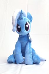 Size: 2000x3000 | Tagged: safe, artist:nekokevin, trixie, pony, unicorn, g4, cute, diatrixes, female, high res, irl, looking at you, mare, photo, plushie, simple background, sitting, smiling, solo, underhoof, watermark, white background