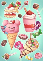 Size: 4961x7016 | Tagged: safe, artist:cutepencilcase, cup cake, pinkie pie, strawberry sunrise, sugar belle, earth pony, pegasus, pony, unicorn, g4, absurd resolution, cute, dessert