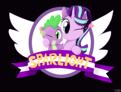 Size: 2775x2099 | Tagged: safe, artist:taurson, spike, starlight glimmer, dragon, pony, unicorn, g4, crossover, female, heart, high res, male, mare, one eye closed, parody, ship:sparlight, shipping, smiling, sonic the hedgehog, sonic the hedgehog (series), straight, wink