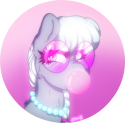 Size: 1666x1637 | Tagged: safe, artist:aaa-its-spook, silver spoon, earth pony, pony, g4, accessory, bubblegum, chewing gum, female, filly, food, glasses, gum, jewelry, necklace