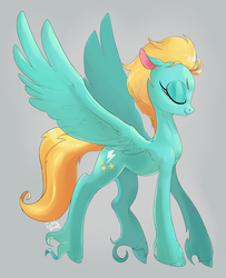 Size: 2166x2669 | Tagged: safe, artist:twitchykismet, lightning dust, pegasus, pony, g4, eyes closed, female, gray background, high res, mare, profile, simple background, solo, unshorn fetlocks, wings