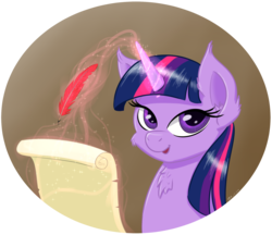Size: 2000x1730 | Tagged: safe, artist:coldtrail, twilight sparkle, pony, g4, female, glowing horn, horn, magic, quill, scroll, solo, telekinesis