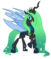 Size: 1000x1150 | Tagged: safe, artist:gihhbloonde, oc, oc only, oc:nymph, changeling, changeling queen, changeling oc, changeling queen oc, concave belly, female, previous generation, raised hoof, simple background, smiling, solo, thin, transparent background