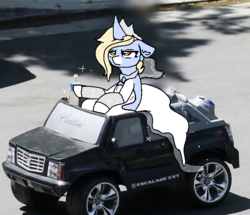 Size: 640x550 | Tagged: safe, artist:nootaz, oc, oc:nootaz, clothes, dress, female, irl, photo, ponies in real life, power wheels, solo, toy car, wedding dress