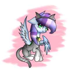 Size: 892x900 | Tagged: safe, artist:sparkleheart123, oc, oc only, oc:rainbow sparkle, pony, abstract background, cat ears, female, looking back, mare, signature, solo