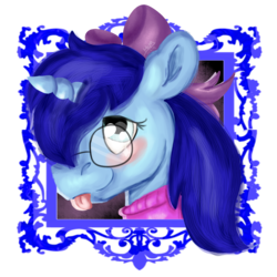 Size: 3000x3000 | Tagged: safe, artist:euspuche, oc, oc only, oc:save state, pony, unicorn, blushing, bust, commission, female, glasses, high res, looking at you, portrait, simple background, smiling, solo, tongue out, transparent background