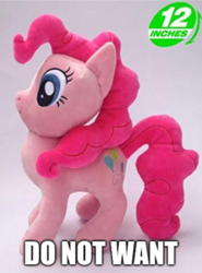 Size: 1015x1368 | Tagged: safe, artist:onlyfactory, editor:apex soundwave, pinkie pie, earth pony, pony, g4, 12 inches, bootleg, do not want, exploitable meme, female, image macro, irl, mare, meme, old meme, photo, plushie, solo, toy, uncomfortable