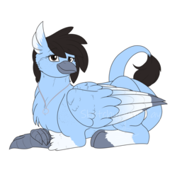 Size: 1024x1024 | Tagged: safe, artist:sketchthebluepegasus, oc, oc only, griffon, eared griffon, female, prone, simple background, smiling, solo, transparent background