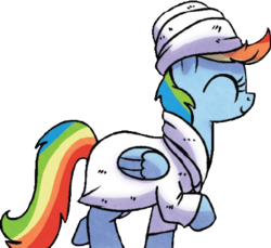 Size: 437x401 | Tagged: safe, artist:agnesgarbowska, idw, official comic, rainbow dash, pony, g4, my little pony: ponyville mysteries, spoiler:comic, spoiler:comicponyvillemysteries4, background removed, bathrobe, clothes, cute, female, mare, robe, simple background, solo, towel, transparent background