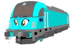 Size: 1080x720 | Tagged: safe, artist:dwayneflyer, artist:track&song, oc, oc only, oc:trackthesia, face, horn, locomotive, requested art, simple background, train, transparent background, twitterponies