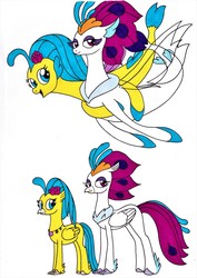 Size: 2465x3489 | Tagged: safe, artist:killerteddybear94, princess skystar, queen novo, classical hippogriff, hippogriff, seapony (g4), g4, my little pony: the movie, duo, female, high res, mother and daughter, open mouth, seashell necklace, smiling, traditional art